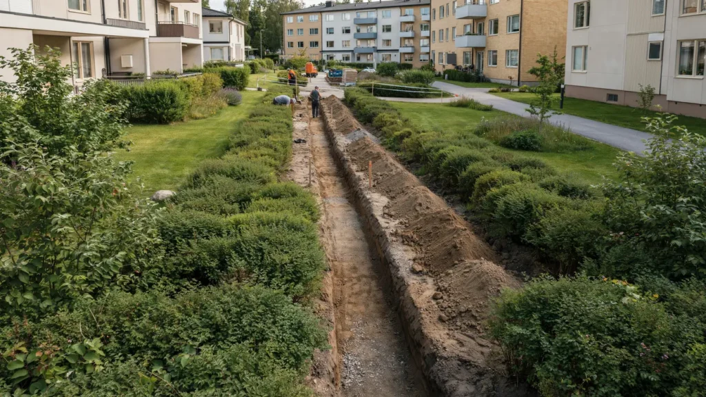schaktning f r syrenh ck vid bostadsr ttsf rening i skog s